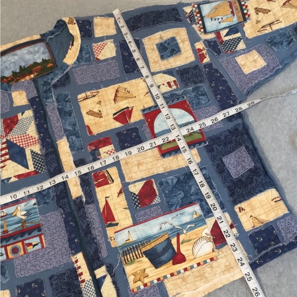 Quilted Patchwork Jacket Size 1X Boxy Oversized Coastal Nautical Country Artsy - Picture 4 of 13